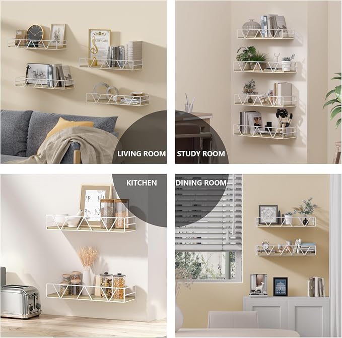 Amaoot Floating Shelves Set of 3, Home Wood Wall Shelf, Farmhouse Shelf for Bedroom, Wall Mounted Floating Shelf for Living Room, Bedroom, Bathroom, Kitchen, Office (Gray-4pcs)