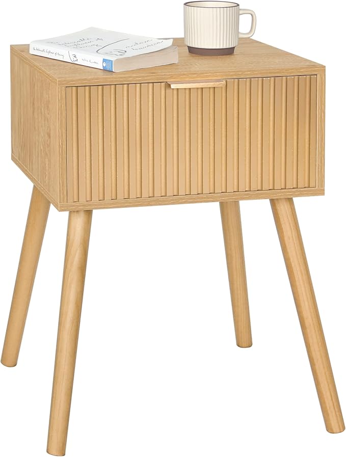 AWASEN Nightstand, Small End Tables Living Room, Accent Bedside Side Table with Fluted Drawer for Bedroom and Small Space, Rustic Walnut
