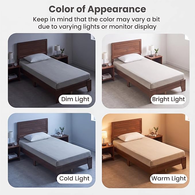 Giantex Twin Size Wooden Bed Frame with Headboard, Wood Slat Support | Modern Platform Bed with Heavy Duty Mattress Foundation, Under-Bed Storage, No Box Spring Needed, Easy Assembly (Walnut)