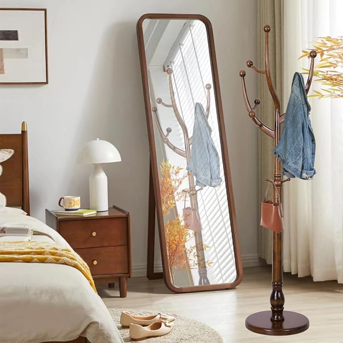 Wooden Coat Rack Freestanding, Hall Tree Hanger With Resin Hooks, Adjustable Heavy Duty Coat Rack for Hanging Clothes Bags Hats in Living Room Bedroom (coat rack, Tree Hook)