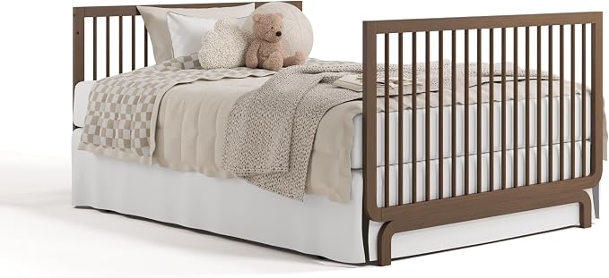 Storkcraft Santorini 5-in-1 Convertible Crib with Toddler Guardrail – GREENGUARD Gold Certified, Conversion Kit Included, 100% Solid Wood, Fits Standard Crib Mattress (Hazelnut)