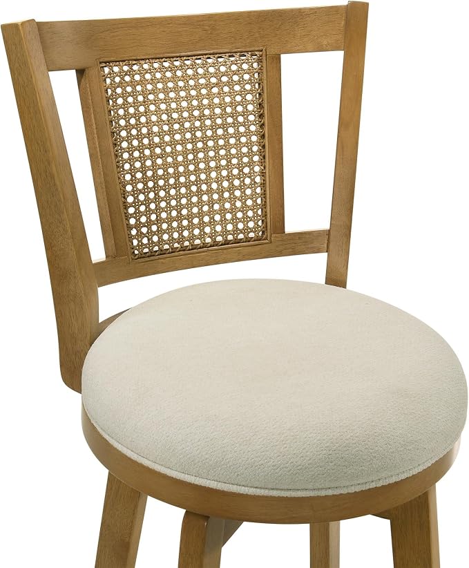 Armen Living Isla 30 in. Amber Glow Bar Height Rubberwood Swivel Barstool with Ivory Fabric Seat - Set of 3