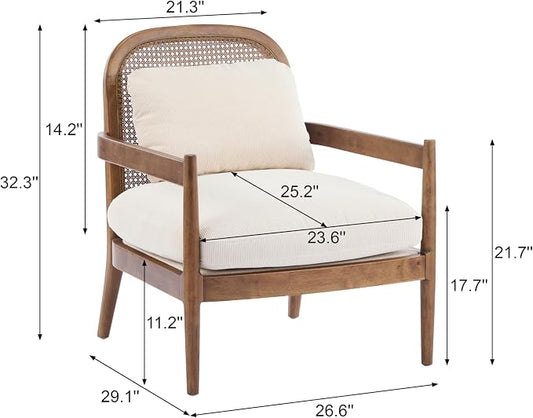 Christopher Knight Home Nadine Wooden Club Chairs Set of 2, Club Chair, Rattan Open Back Armchair, Accent Reading Sofa Chair with Cushions, Accent Chairs Set for Living Room Bedroom, Beige Stripe