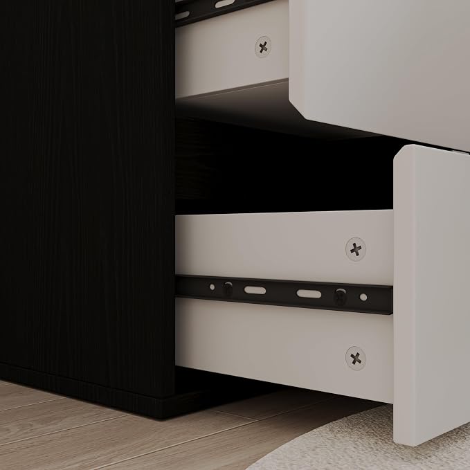 Bobve L Shaped Computer Desk, 47 Inch Home Office Desk with File Drawers & Storage Shelves, Small Corner Computer Desk for Small Space (Black + White)