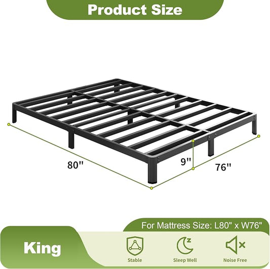 Yicensen 9 Inch King Bed Frame with Rounded Corner Legs Heavy Duty Metal King Size Platform Bed Frame No Box Spring Needed, Easy Assembly, Noise Free, Black.