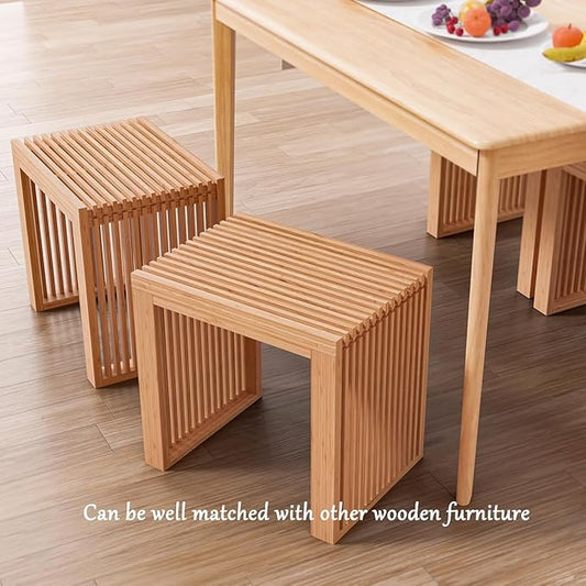 APRTAT Small Bamboo Dining Bench, 17inch Farmhouse Decor Indoor Kitchen Table Bench, Entryway Shoe Rack Bench, Outdoor Bench, Solid Bamboo Benches for Living Room, Hallway, Bedroom, Bathroom