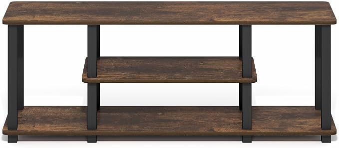 Furinno Turn-S-Tube TV Stand, 3-Tier Toolless Assembly Entertainment Center, Rectangular TV Console for TV up to 50 Inch, for Living Room, Bedroom, Amber Pine