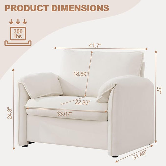Oversized Accent Chair for Living Room, 41.73" Large Modern Armchair with Deep Seat, Mid-Century Comfy Reading Chair with Padded Arms, Chenille Single Sofa Chairs for Bedroom, Beige