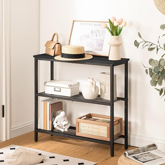 HOOBRO 29.5" Narrow Console Table, 3 Tier Entryway Table with Shelves, Thin Sofa Table, Behind Couch Table, Display Side Table, for Hallway, Entrance, Living Room, Black BB73XG01