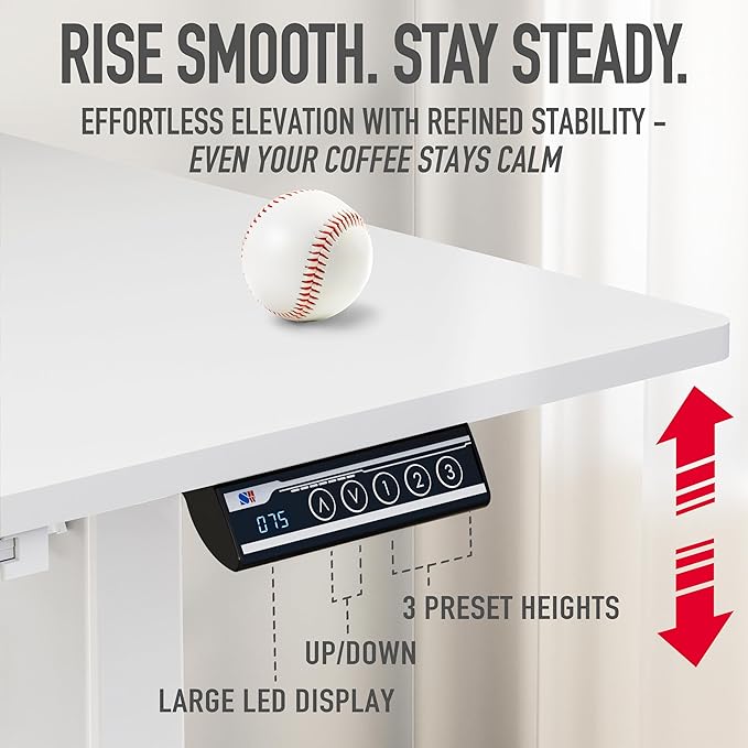 SHW 40-Inch Electric Height Adjustable Standing Desk with Drawer, Memory Preset and Cable Management Tray, White