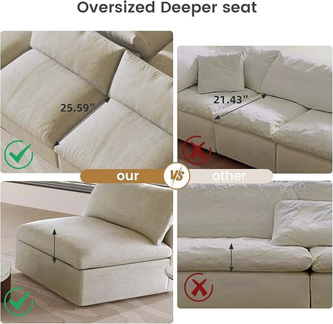 Cloud Modular Sectional Sofa Couch,160" Convertible Couches Wide 4 Seater Sofa for Living Room,Minimalist Deep Sofa Couches,Covers Washable&Replaceable(Khkai)