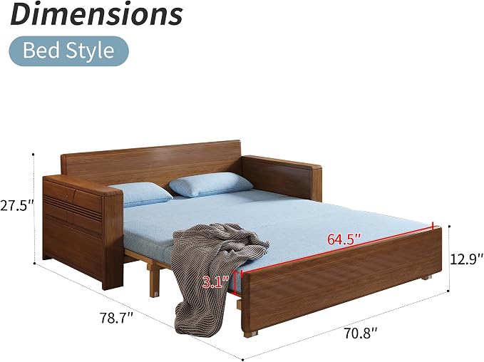 71" Queen Convertible Sofa Sleeper, 3-in-1 Sectional Sofa Bed with Reversible Chaise, Blue Cushions,Solid Wood Frame, Pull Out Couch for Living Room Apartment Bedroom Office