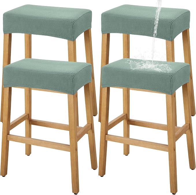 YISUN Stool Covers Rectangle - 4 Pack Stretch Waterproof Saddle Seat Cover Counter Bar Stools Bar Chairs Covers Kitchen Island Chairs Cushion Protector (4, Green)