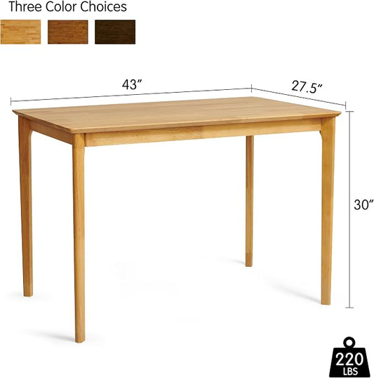 Hokway Dining Table for 4, 43 Inch Rectangular Solid Wood Kitchen Table for Small Space, Modern Dinner Table for Dining Room, Living Room, Office, Natural