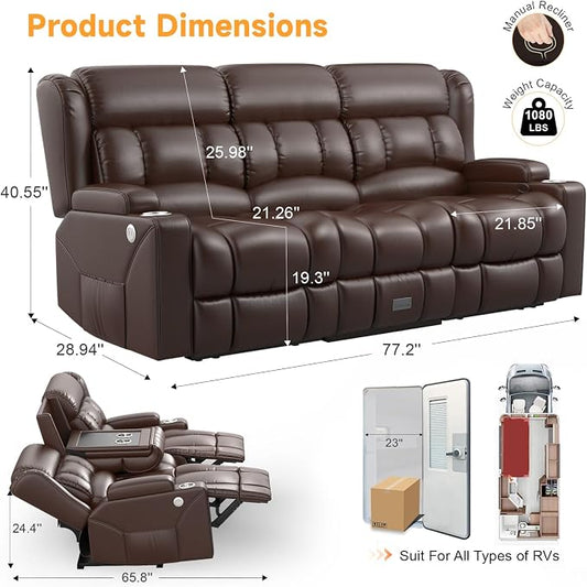 Loveseat Recliner Sofa with Flip Backrest Design, 3 Seat RV Recliner Sofa with USB Ports & Pockets, Wall Hugger Reclining Loveseat with Cup Holders & Drawer, RV Couch for Home Theater Seating