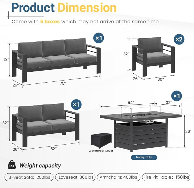Solaste Aluminum Patio Furniture Set for All Weather, Oversized Metal Outdoor Furniture Set with 27.5" Deep Seating and 3.2" Wide Armrest, Outdoor Patio Conversation Sets with 10" Back Suport Cushion
