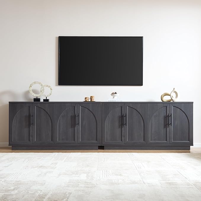 Fatmok Buffet Cabinet with Storage, 59'' Modern Arched Sideboard Cabinet w/Adjustable Shelves, Wood Media TV Console Table Credenza for Living Room Hallway Entryway, Black Grey