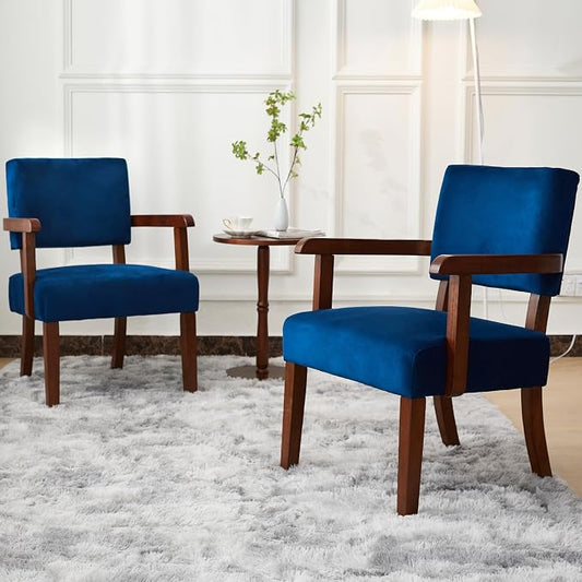 FAGAGA Accent Chair Set of 2 with Table, Living Room Chairs with Velvet Soft Seat & Armrests for Living Room Bedroom Reading Room Waiting Room (Velvet Navy)