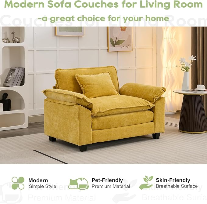 Oprisen Modular Sectional Sofa, Comfy Cloud Couch, Chenille Sofa Sleeper with Deep Seat and Throw Pillows for Living Room (Yellow, 53" - Single Seat)