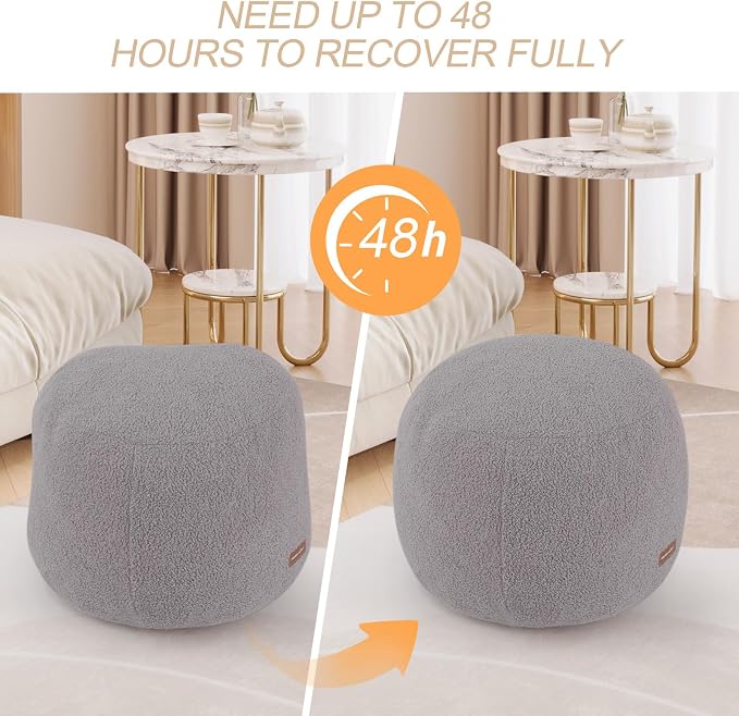 MeMoreCool Stuffed Round Pouf Ottoman Foot Rest, Floor Pouf Foot Stool with Soft Foam Chunk Filling, Small Round Ottoman Footstool Circle Footrest for Living Room, Light Grey