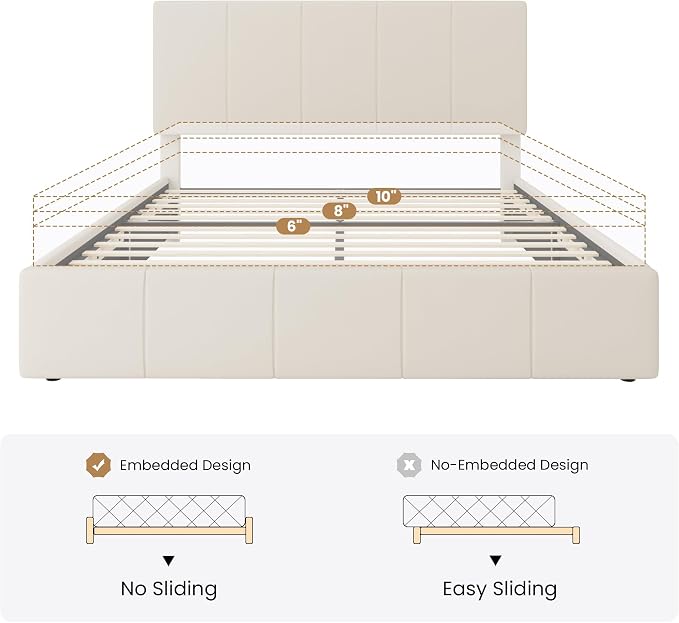 SHA CERLIN Full Size Bed Frame, Dutch Velvet Upholstered Platform Bed, Vertical Channel Tufted Adjustable Headboard, Low Profile Bed Frame, No Box Spring Needed, Easy Assembly, Cream