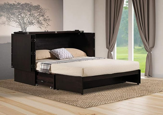 Mega Solutions Emurphybed Daily Delight Murphy Cabinet Chest Bed with Charging Station 8 Inch, Queen (Java)