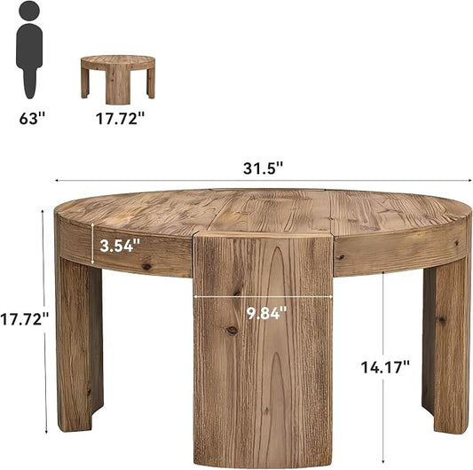 Solid Wood Round Coffee Table, 31.5-Inch Farmhouse Circle Center Cocktail Tea Table for Living Room, Wood Home Living Room Furniture, Easy Assembly, Light Brown