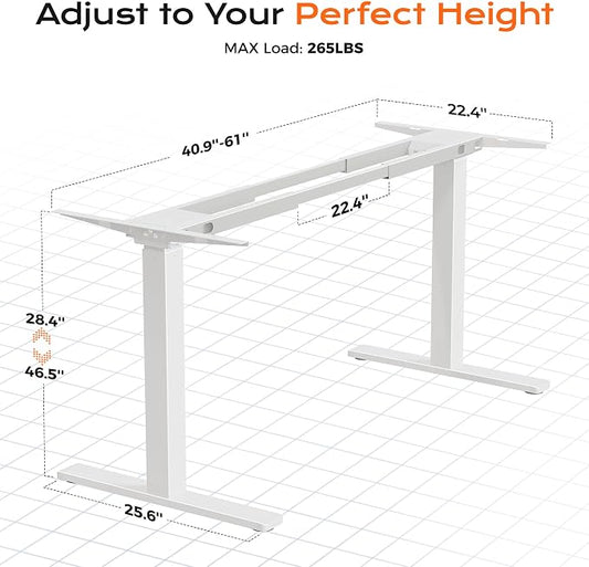 Huuger Dual Motor Electric Standing Desk Frame, Sit Stand up Desk Leg for 47.2” to 86.6” Desktop, Computer Desk Leg with Cable Tray, 3 Memory Height Presets, 2 Hooks, White Frame Only, 1CD128W