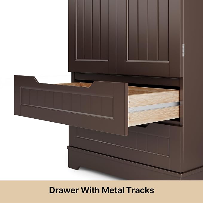 Gizoon Kitchen Pantry Cabinet with Drawers, 47" Small Food Pantry Storage Cabinet with 6 Door Shelves for Snack and Spice, Freestanding Craft Storage Cabinet for Craft Room, Dark Brown, Painted