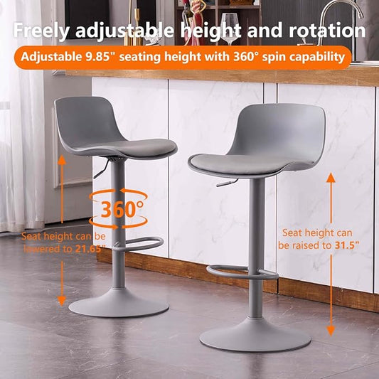 Kidol & Shellder Bar Stools Set of 6 Adjustable Counter Height Barstools Modern PU Leather Swivel Tall Bar Chairs Upholstered Bar Stool with Back for Kitchen Island(Gray)