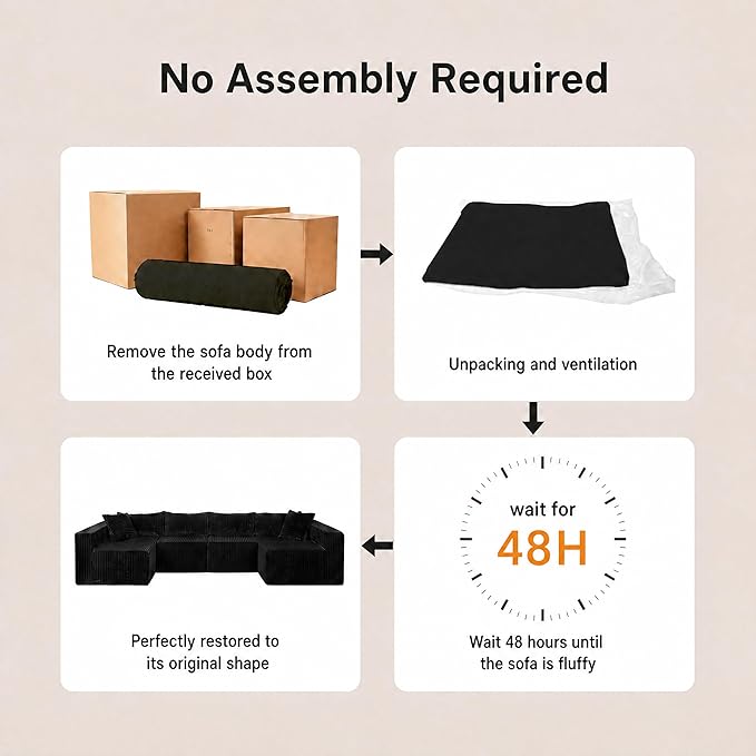 Claiks 128" Modular U Shaped Couch, Sectional Deep Seat Sofa with Pet Stair, Black