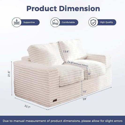 MAXYOYO Boneless Loveseat Sofa Couch for Adults, Floor Bean Bag Couch Sofa | Faux Fur Sofa with Armrests and Back Support, Plush Foam Filled Lounge Couch, Cozy Bean Bag Couch for Living Room, Apartment