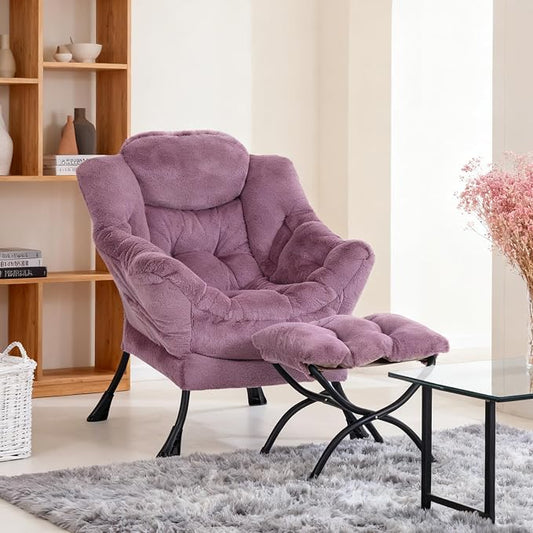 Lazy Chair with Ottoman, Modern Accent Chair Contemporary Lounge Leisure Sofa Chair with Armrests, Reading Chair and Folding Footstool Set for Living Room, Bedroom, Office