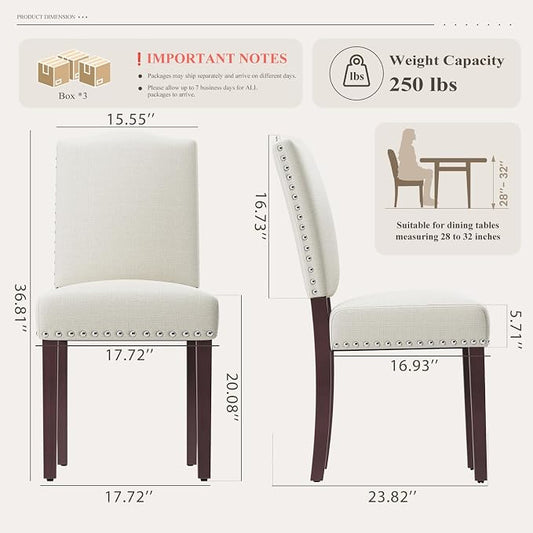 Upholstered Parsons Dining Chairs Set of 6, Modern Dining Room Chairs with Back, Fabric Kitchen Side Chairs with Wood Legs, Nailhead Trim for Dinner Farmhouse Restaurant, Beige
