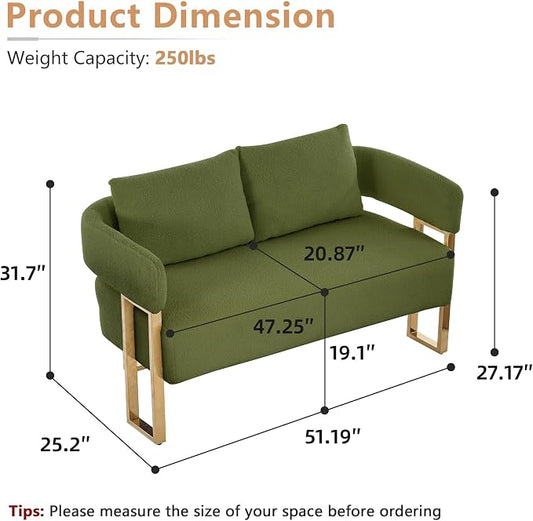YISHENG Loveseat Sofa Modern Accent Chairs for Living Room with Golden Metal Legs Soft Teddy Upholstered Reading Armchairs no Wheels for Reception Room//Bedroom/Lounge/Office, Green