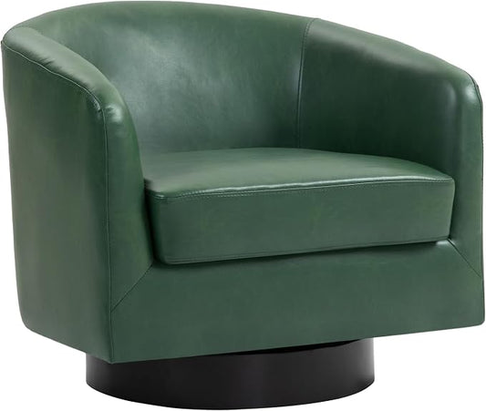 Swivel Accent Chair, PU Leather Barrel Club Chair Upholstered Round Armchair for Lving Room, Green