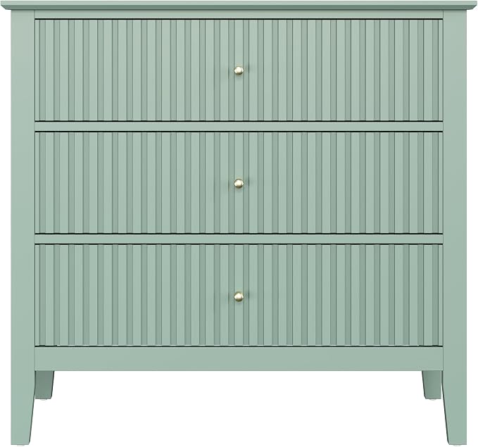 RoyalCraft 32" Large Nightstand, Fluted Painted Bedside Table with 3 Spacious Drawers, Modern Tall End Table for Bedroom, Milky Green