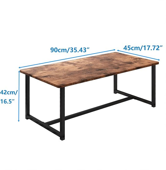 35.4" Rectangular Coffee Table for Living Room, Modern Industrial Style Coffee Table Center Table with Metal Frame for Small Space, Apartment, Office, Easy Assembly, Brown