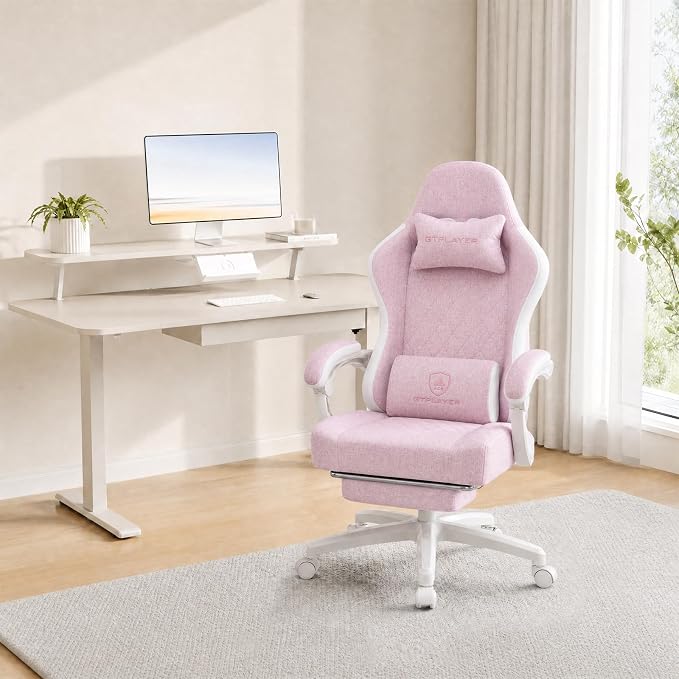 GTPLAYER Gaming Chair, Computer Office Chair with Pocket Spring Cushion, Linkage Armrests and Footrest, High Back Ergonomic Computer Chair with Lumbar Support Task Chair with Footrest