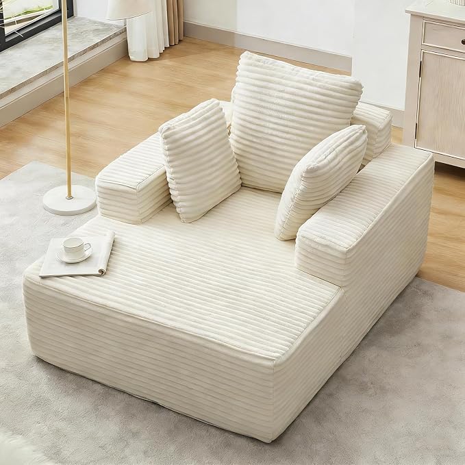 Boneless Chaise Lounge Chair, 54" Oversized Cloud Couch Sofa with Deep Seat, Plush Corduroy Reading Chair for Living Room, Bedroom, Reading Nook, Apartment, Gaming Room & Movie Nights, Beige