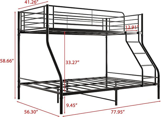 EMKK Twin Over Full Bunk Bed for Adults, Metal Bunk Beds Twin Over Full Size for Teens Dorm Bedroom Guest Room,Heavy Duty Bunk Beds with Ladder and Safety Full Length Guardrail (Black D)