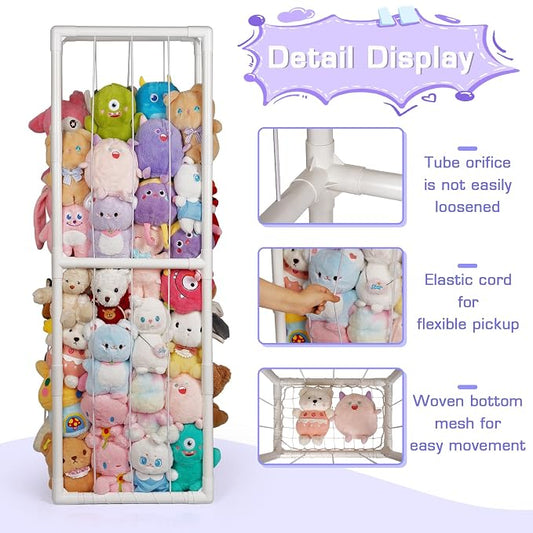 Stuffed Animal Storage Zoo Holder Space Save, PVC Stuffed Animal Organizer | Vertical Plush Toy Organizer with Elastic Band and Net, Large Capacity Stuffy Storage for Playroom Bedroom Nursery