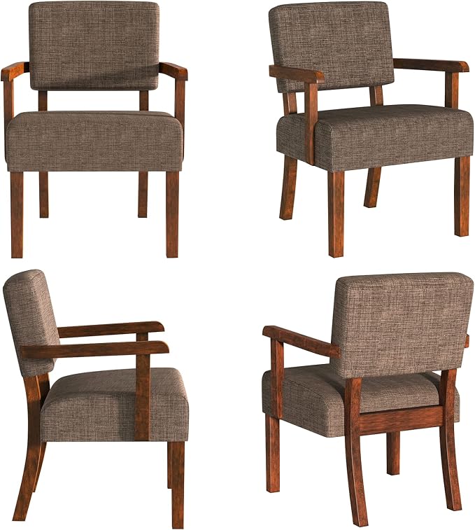 FAGAGA Accent Chair Set of 2 with Table, Living Room Chairs with Soft Seat & Armrests for Living Room Bedroom Reading Room Waiting Room (Brown), (AC01)