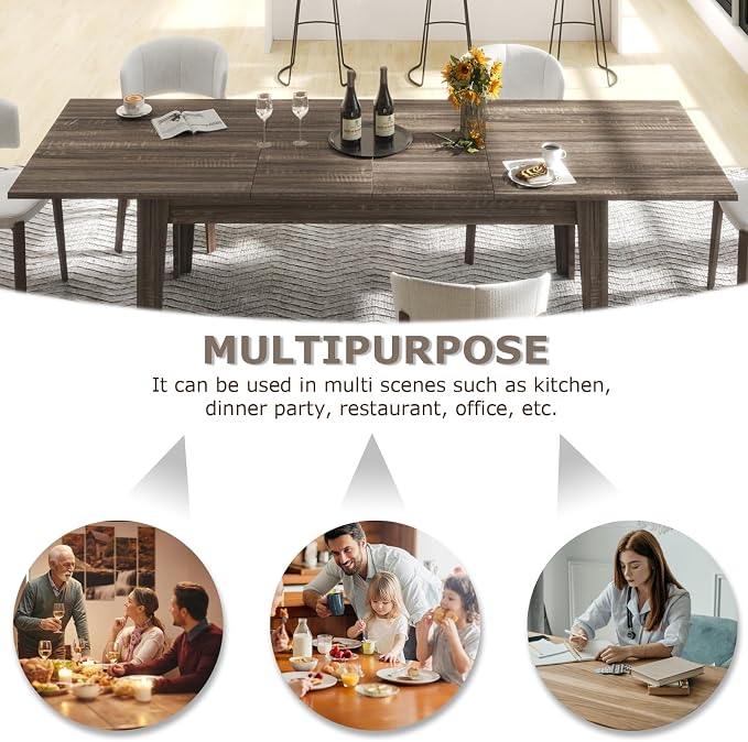 Extendable Dining Table for 6-10 People,70.87''-106.3''Modern Space-Saving Wood Kitchen Table,Rectangle Folding Conference Meeting Table for Living Meeting Room Kitchen,Black Oak