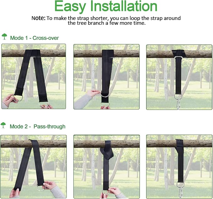 Extra Long Tree Swing Straps, 3FT/10FT/20FT/30FT Tree Swing Hanging Straps Kit Holds 5000 lbs with Tree Protector, Heavy Duty Carabiner and Swivel Perfect for Swings & Hammocks (10 FT)