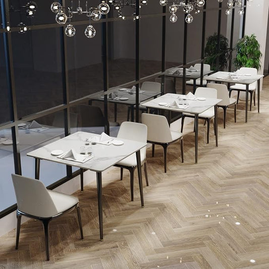 Wisfor Sintered Stone Dining Table: 32 Inch Square White Kitchen Breakfast Table with Black Metal Legs - 30 Inch High Restaurant Table for 4