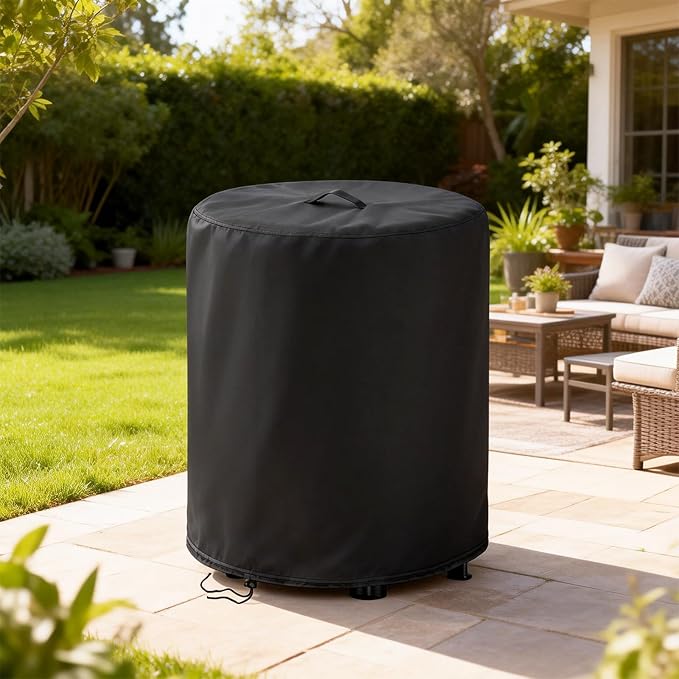 POMER Fire Column Cover, 24inch Round Fire Pit Covers Column Fire Bowl Waterproof Propane Gas Fire Pit Cover - 24" D x 27" H