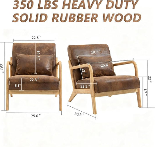 Mid Century Modern Lounge Chair with Wooden Frame & Gold-Embossed Upholstery, Vintage-Inspired Accent Chair with Pillow, Modern Living Room Chair for Stylish Home Interiors