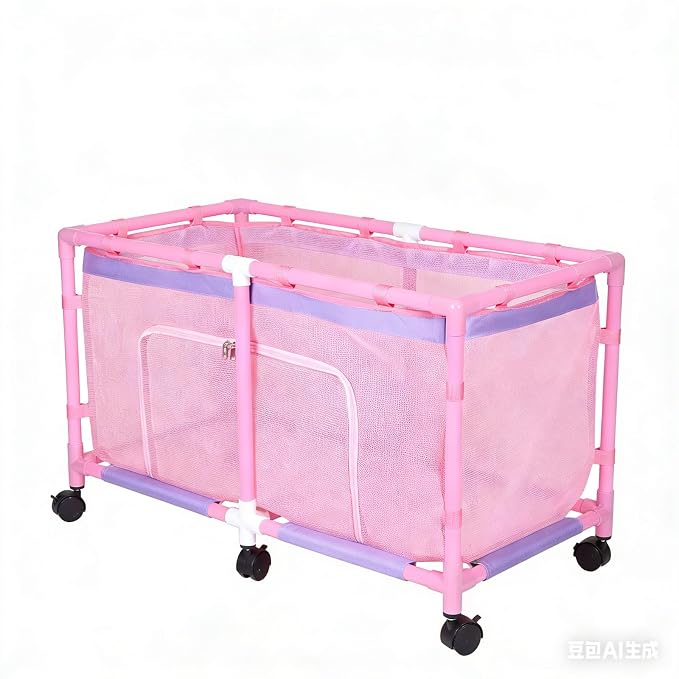 FIOBEE Toy Box for Girls Boys with See-Through Mesh & 360° Rotating Wheels Toy Chest Organizer Easy Install Stuffed Animal Storage for Nursery Playroom Toy Storage Bin, Pink