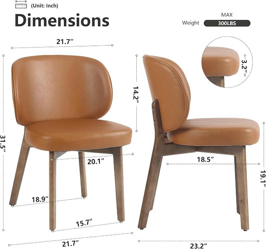 YOUNIKE Single Dining Chair Modern Kitchen Dining Room Chair Brown | Faux Leather Upholstered Armless Side Accent Chair with Back 20.1" Wide Padded Seat Wooden Legs for Living Room Bedroom